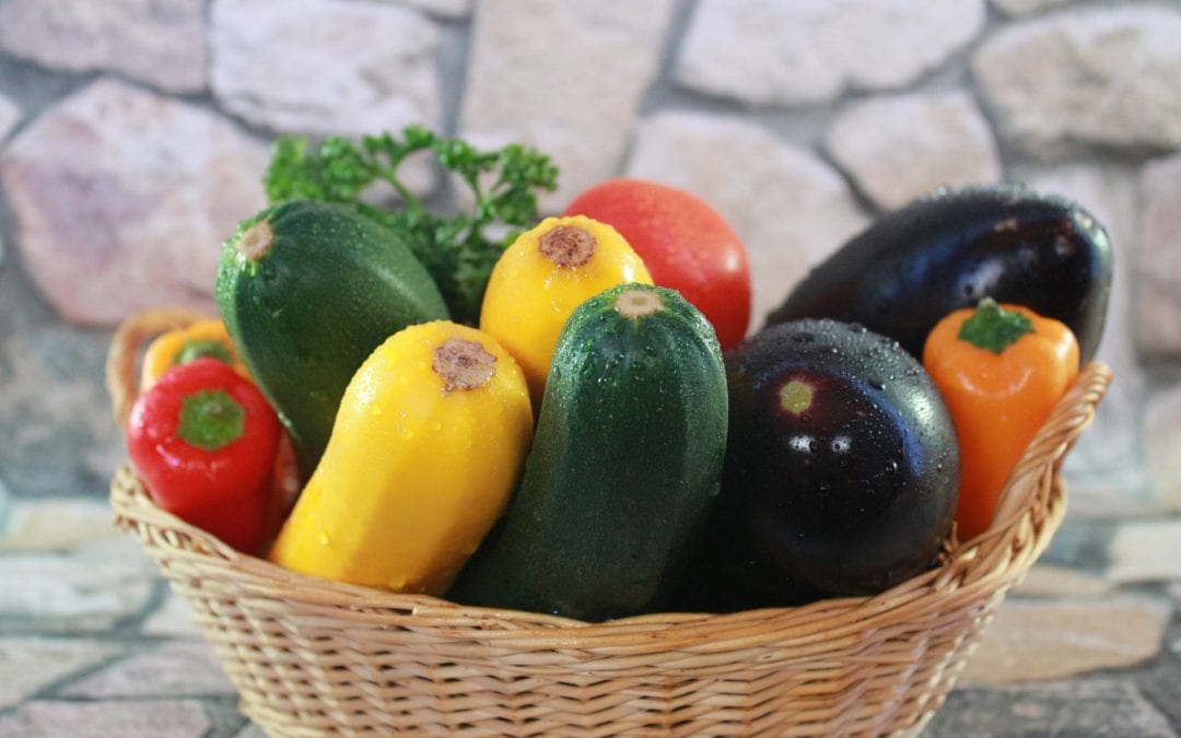 Basket of spring vegetables.