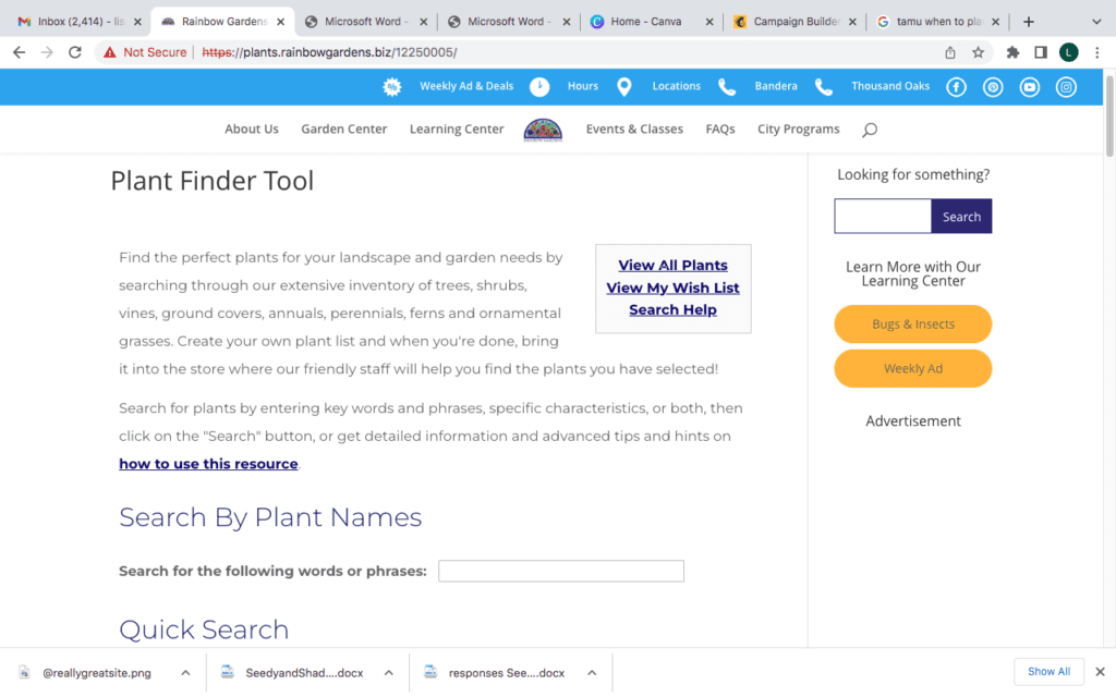 Plant Finder Tool directory screenshot.