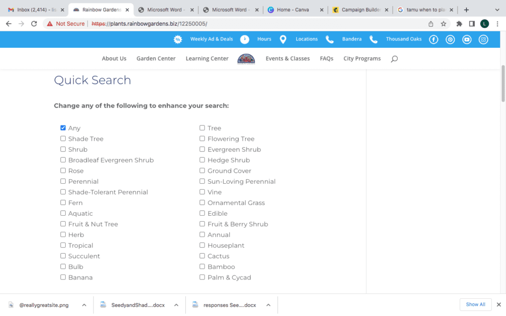 Screenshot of Plant Finder Tool