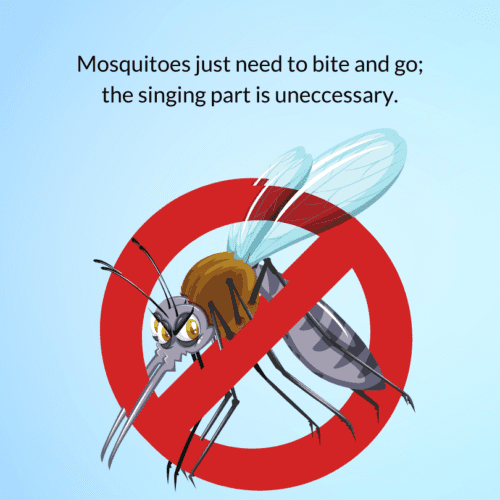 Graphic showing a funny mosquito cartoon.