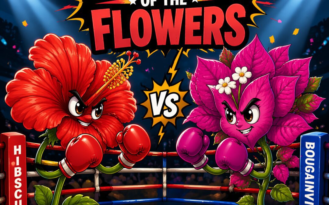 Graphic for hibiscus and bougainvillea battle of the flowers.